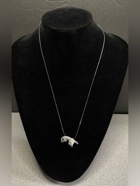 Vintage Silver Panther Crystal Pendant Necklace - Vintage